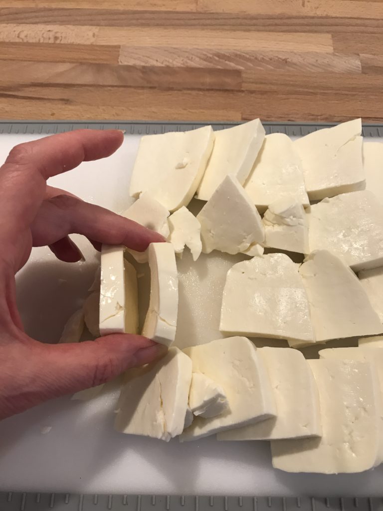 Cut mozzarella cheese curd