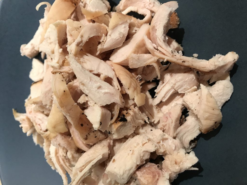 Grilled chicken made ahead and shredded for a quick and easy weeknight dinner