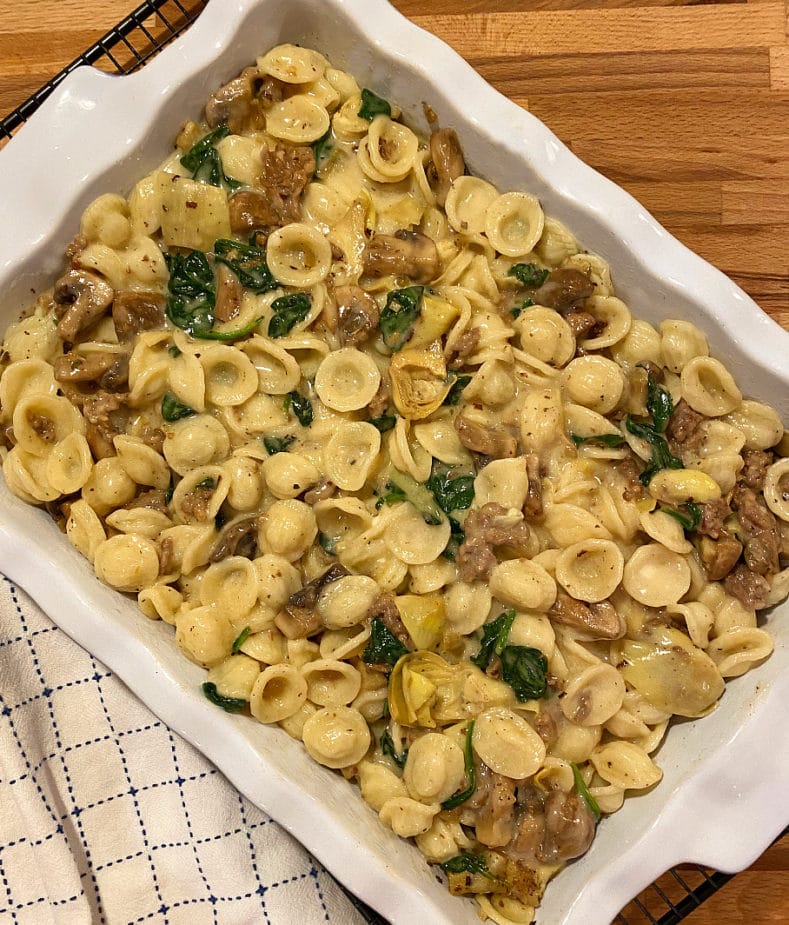 Italian Sausage Artichoke and Spinach Bake