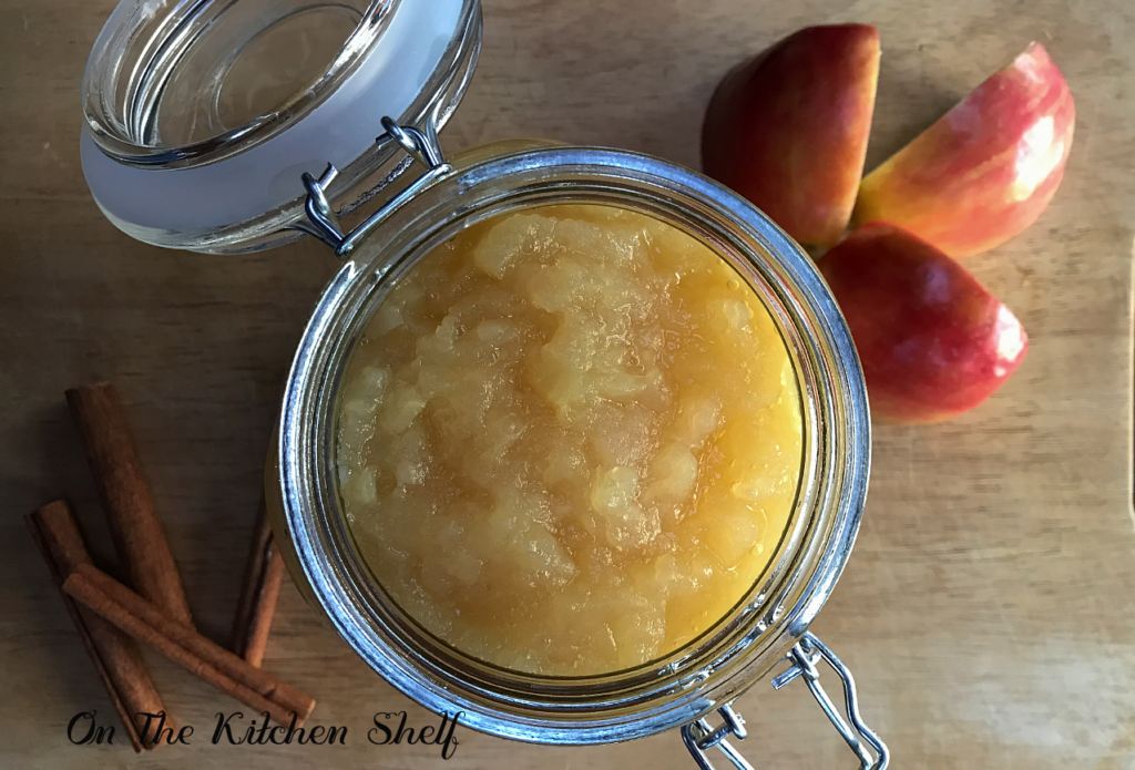 Homemade Cinnamon Applesauce in a pretty container