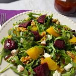 A beet salad with homemade vinaigrette dressing.