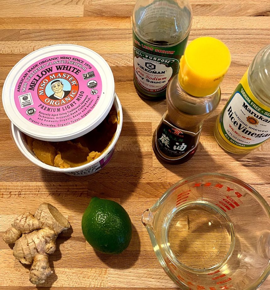 Ingredients used to make a Miso Ginger Sauce