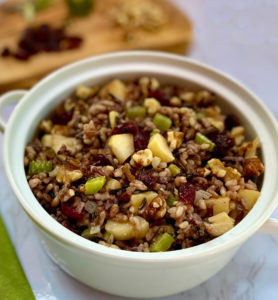 A bowl of rice stuffing for turkey