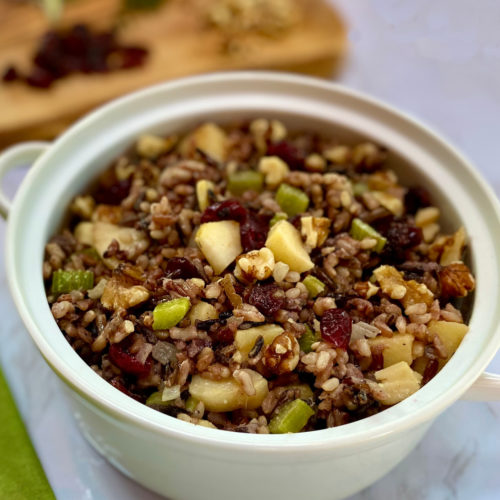 A bowl of rice stuffing for turkey