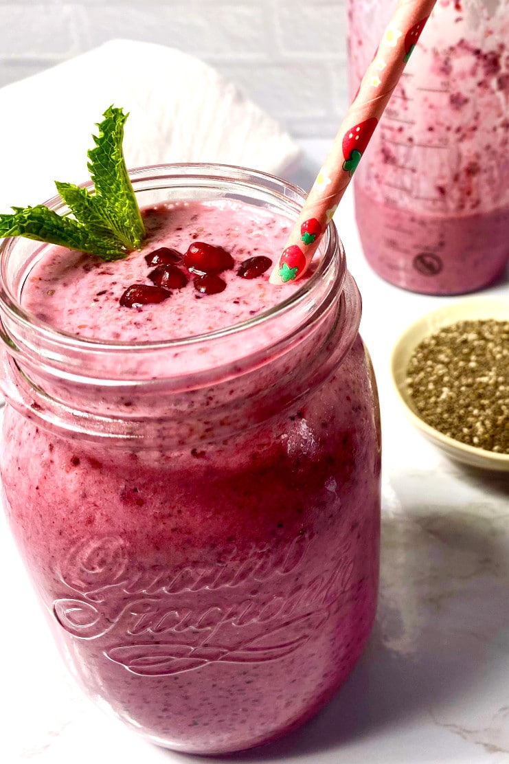 A pink berry smoothie using foods that reduce stress