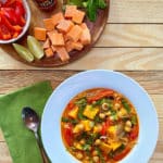 A white bowl filled with Thai Red Curry Soup