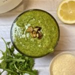 A bowl of Arugula Walnut Pesto