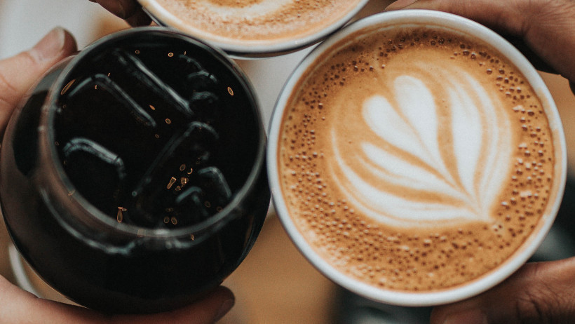 Cups of hot and iced coffee