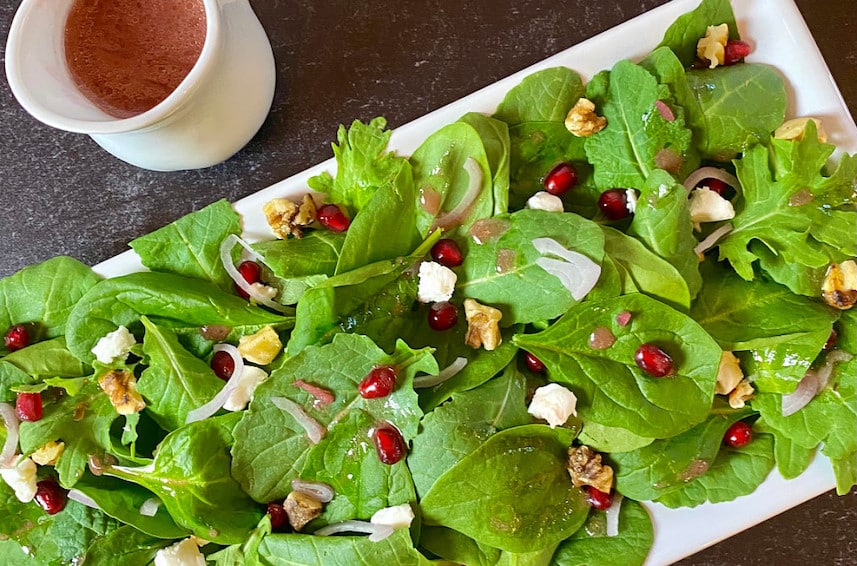 Baby Kale and Spinach Salad with Pomegranates