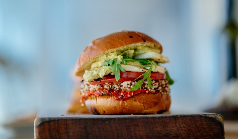 Veggie Burger on wooden board