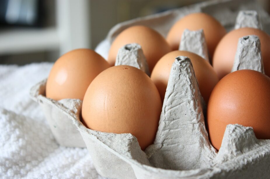 A carton of brown eggs