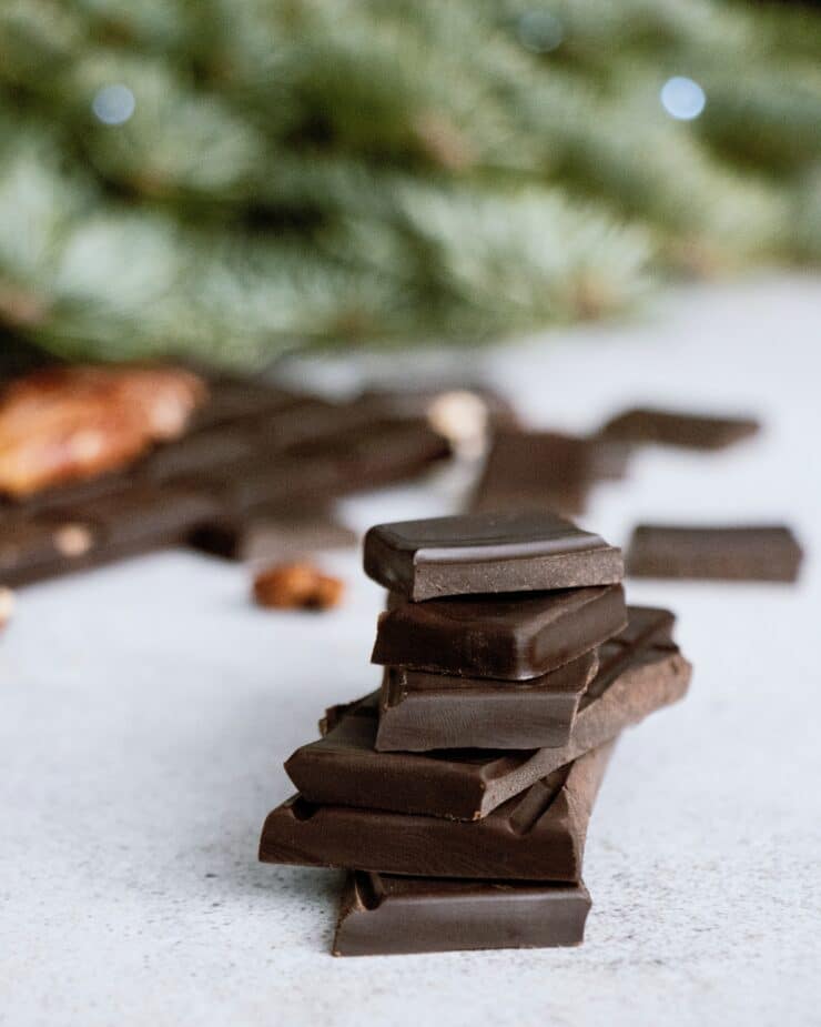 need a quick mood boost? This dark chocolate squares on a concreate counter will do the trick