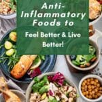 A variety of dishes filled with foods that are part of an anti-inflammatory diet on a white table