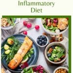 A white table filled with bowls and plates of anti-inflammatory foods and meals.