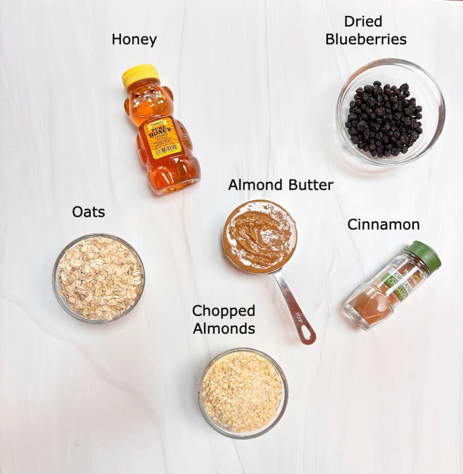 Ingredients for Almond Blueberry Energy Bites