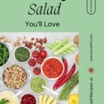 A group of salad ingredients on a slate counter with the title "7 Easy Steps for Building a Salad You'll Love" above the photo.