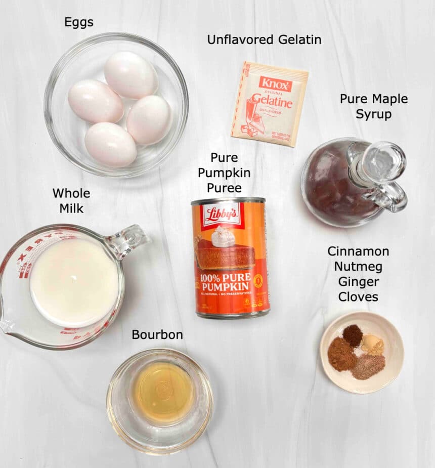 Ingredients for Pumpkin Chiffon pie on marble counter