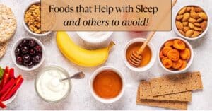 A cement counter filled with foods that may help with sleep