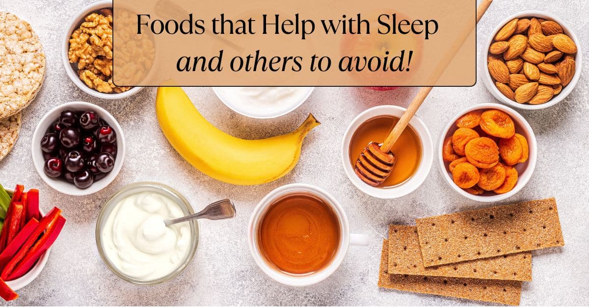 A cement counter filled with foods that may help with sleep