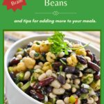 A white bowl filled with white and black beans on a green background. "Brain Nourishing Benefits of Beans" is at the top.