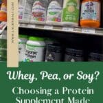 A shelf full of protein supplements