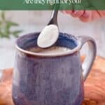 Someone adding a scoop of collagen to a cup of coffee