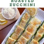 A platter filled with zucchini slices covered with a garlicky Parmesan cheese, lemon coating.