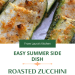 A close up picture of zucchini slices with a crispy lemon parmesan topping.